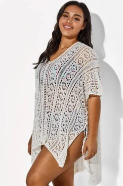 White Half Sleeves HollowOut Cover Up -Bikini By Muse b cscu001 4