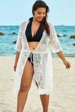 White Sexy Waves Embroidery Cover Up -Bikini By Muse b cscu004 11
