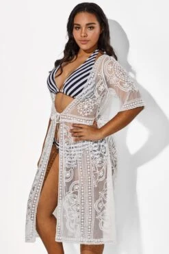 White Sexy Waves Embroidery Cover Up -Bikini By Muse b cscu004 5