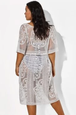 White Sexy Waves Embroidery Cover Up -Bikini By Muse b cscu004 6