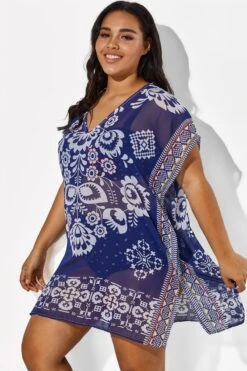 Navy Blue Fashion Floral Print Cover Up -Bikini By Muse b cscu007 3