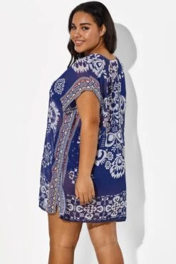 Navy Blue Fashion Floral Print Cover Up -Bikini By Muse b cscu007 5