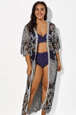 Black Long Sleeves Crochet Lace Cover Up -Bikini By Muse b cscu008 1