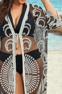 Black Long Sleeves Crochet Lace Cover Up -Bikini By Muse b cscu008 12