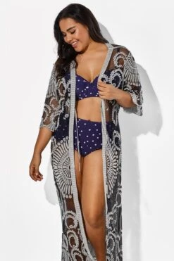 Black Long Sleeves Crochet Lace Cover Up -Bikini By Muse b cscu008 2