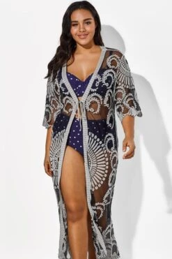 Black Long Sleeves Crochet Lace Cover Up -Bikini By Muse b cscu008 3