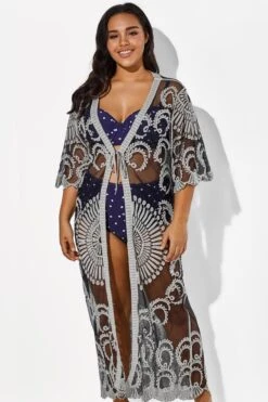 Black Long Sleeves Crochet Lace Cover Up -Bikini By Muse b cscu008 4