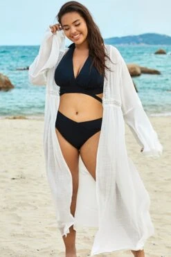 White Open Back Horn Sleeves Cover Up -Bikini By Muse b cscu010 6