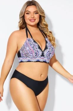 Printed Self-tie Halter Straps Bikini Top -Bikini By Muse b debk002006 5