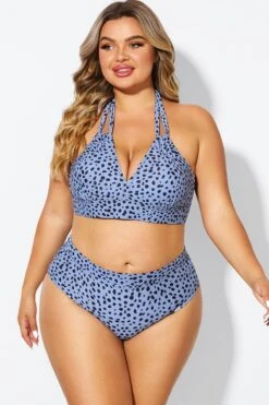 V-Neck Black Dots Printed Halter Sexy Bikini Top -Bikini By Muse b debk002007 6