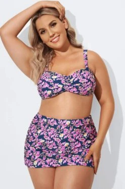Purple Floral Twist Front Bandeau Bikini Set -Bikini By Muse b debk003003 3