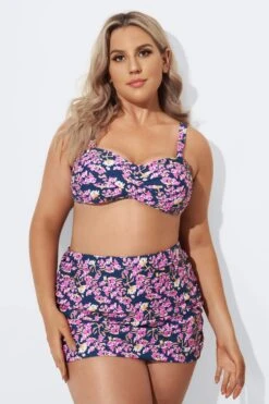 Purple Floral Twist Front Bandeau Bikini Set -Bikini By Muse b debk003003 4