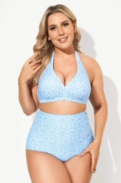 Blue Floral High Waist Bikini Set For Lady -Bikini By Muse b debk005005 3