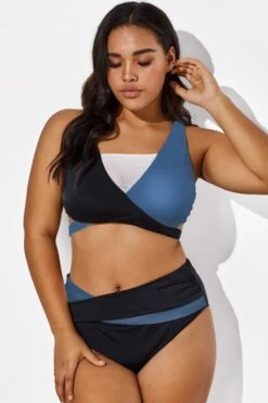 V-Neck Colorblock Stylish Wrap Swimsuits Bikini Top -Bikini By Muse b debk015005 33 1