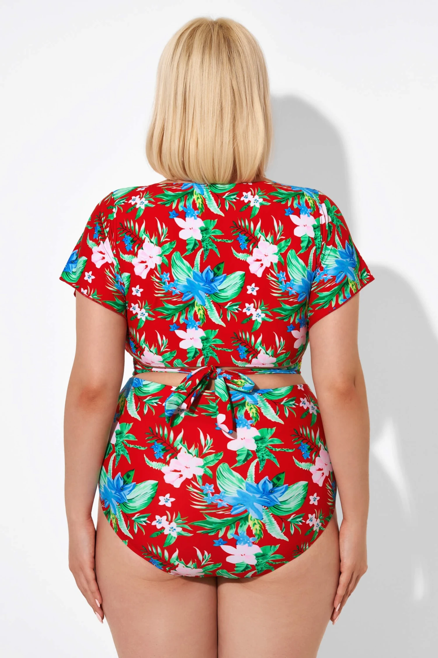 Flower Printed V-neck Bikini Top With Sleeves 3 Flower Printed V-neck Bikini Top With Sleeves - Image 3