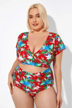 Flower Printed V-neck Bikini Top With Sleeves 9 Flower Printed V-neck Bikini Top With Sleeves -Bikini By Muse b debk050003 3