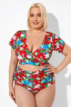 Flower Printed V-neck Bikini Top With Sleeves 10 Flower Printed V-neck Bikini Top With Sleeves -Bikini By Muse b debk050003 5