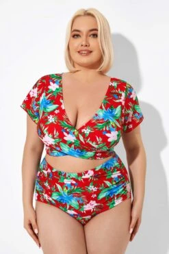 Flower Printed V-neck Bikini Top With Sleeves 11 Flower Printed V-neck Bikini Top With Sleeves -Bikini By Muse b debk050003 6