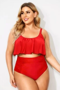Red Adjustable Scoop Neck Straps Bikini Top