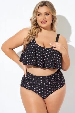 Star Pattern Ruffle Women Bikini Top