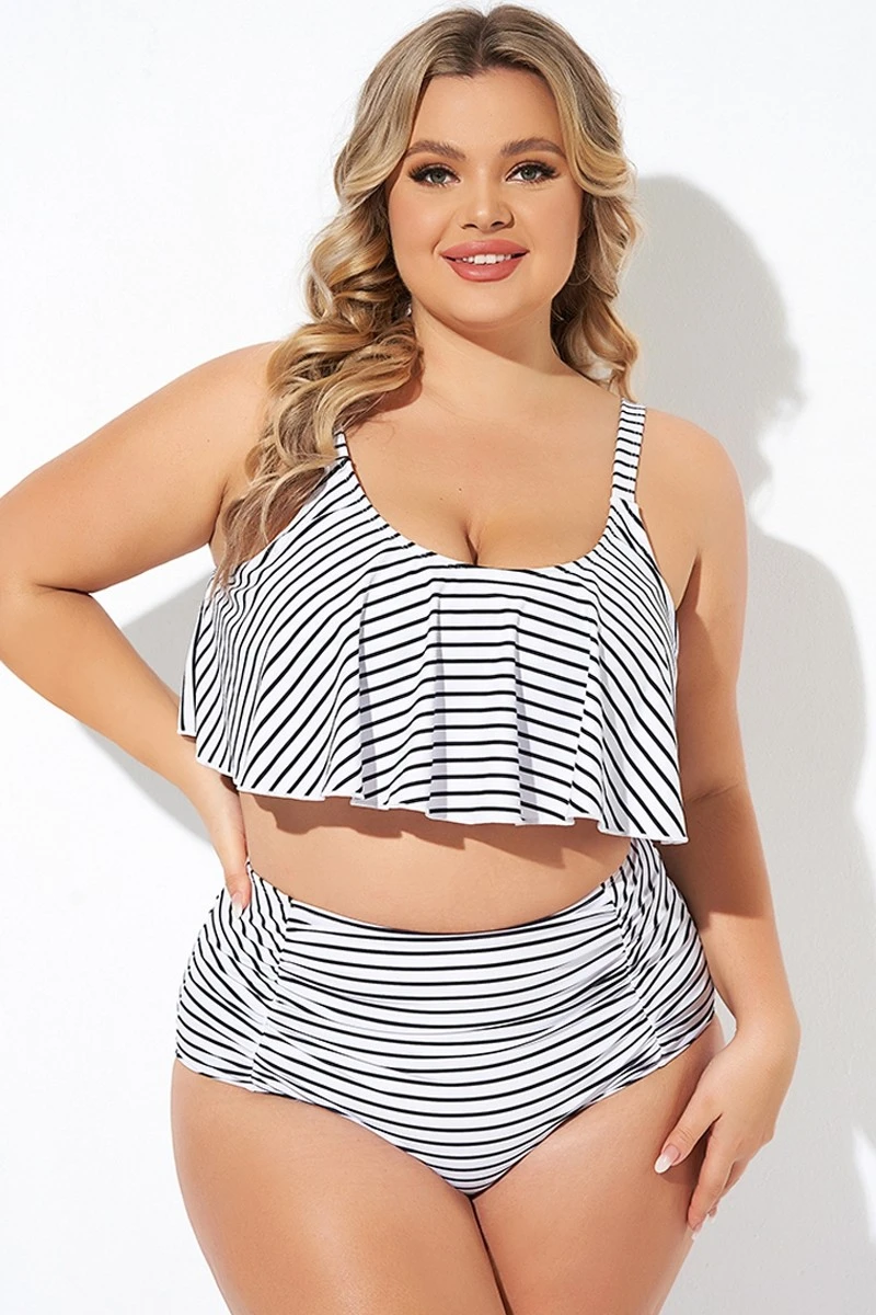 Black And White Stripes Scoop Neck Bikini Top 1 Black And White Stripes Scoop Neck Bikini Top