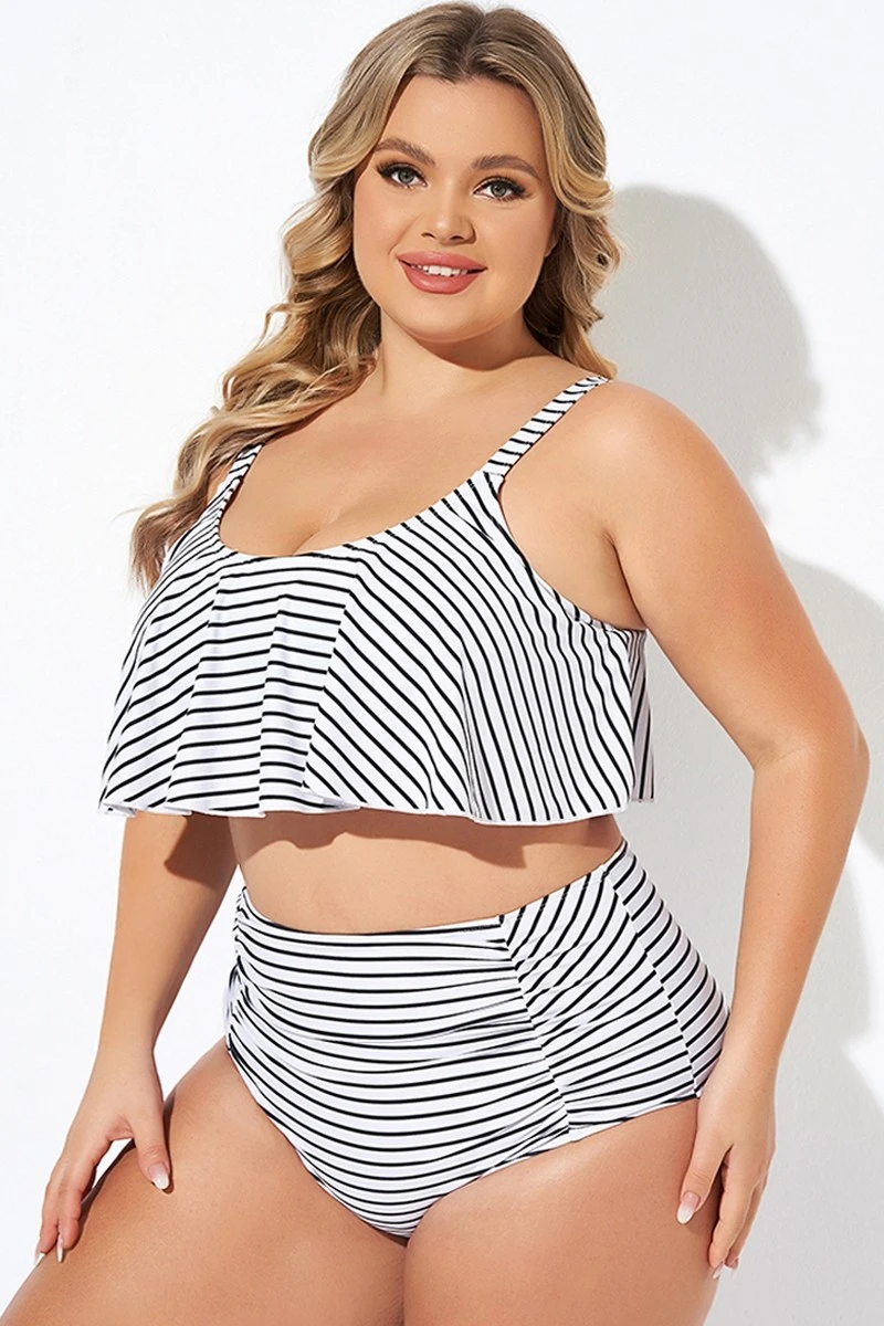 Black And White Stripes Scoop Neck Bikini Top 3 Black And White Stripes Scoop Neck Bikini Top - Image 3