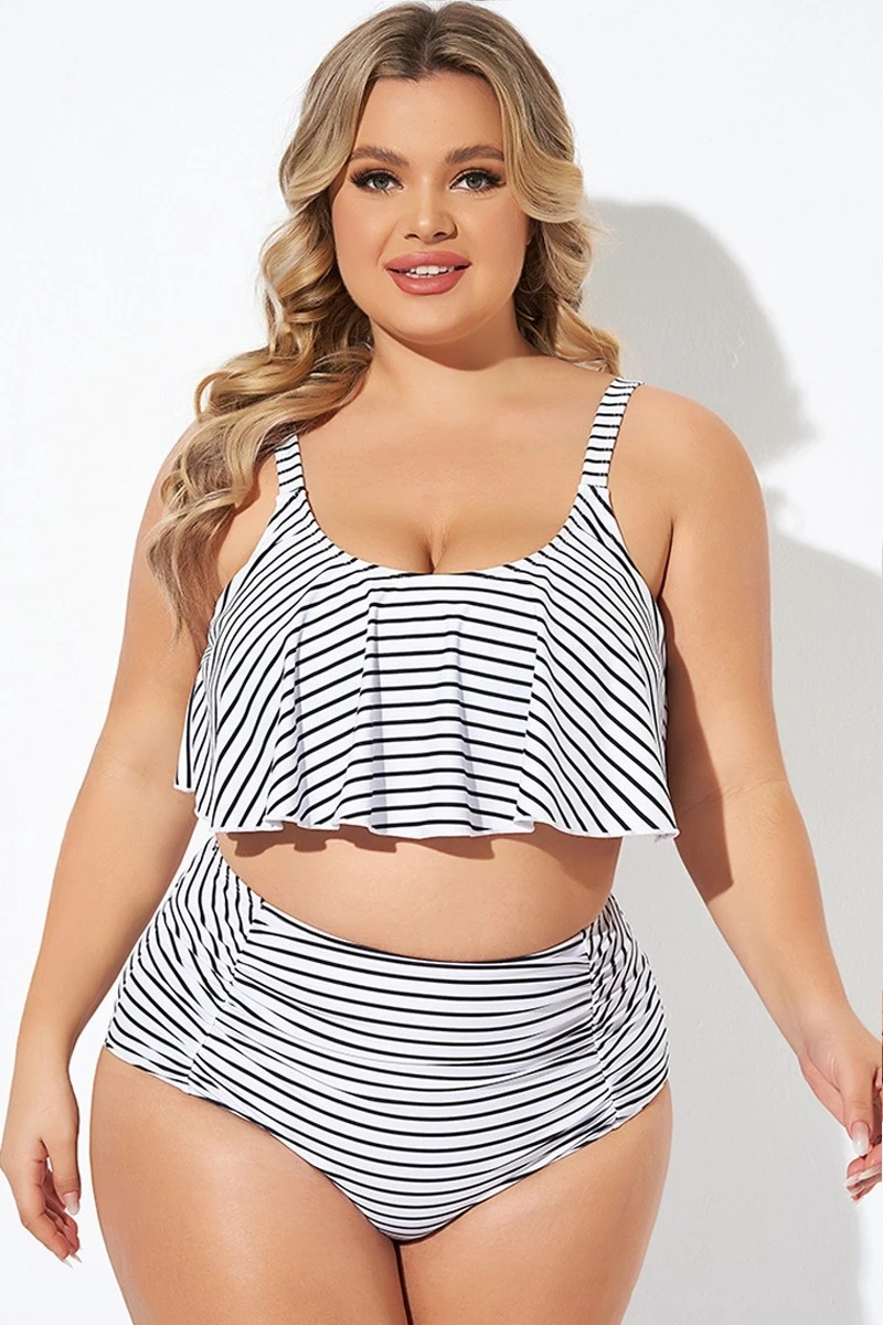 Black And White Stripes Scoop Neck Bikini Top 4 Black And White Stripes Scoop Neck Bikini Top - Image 4