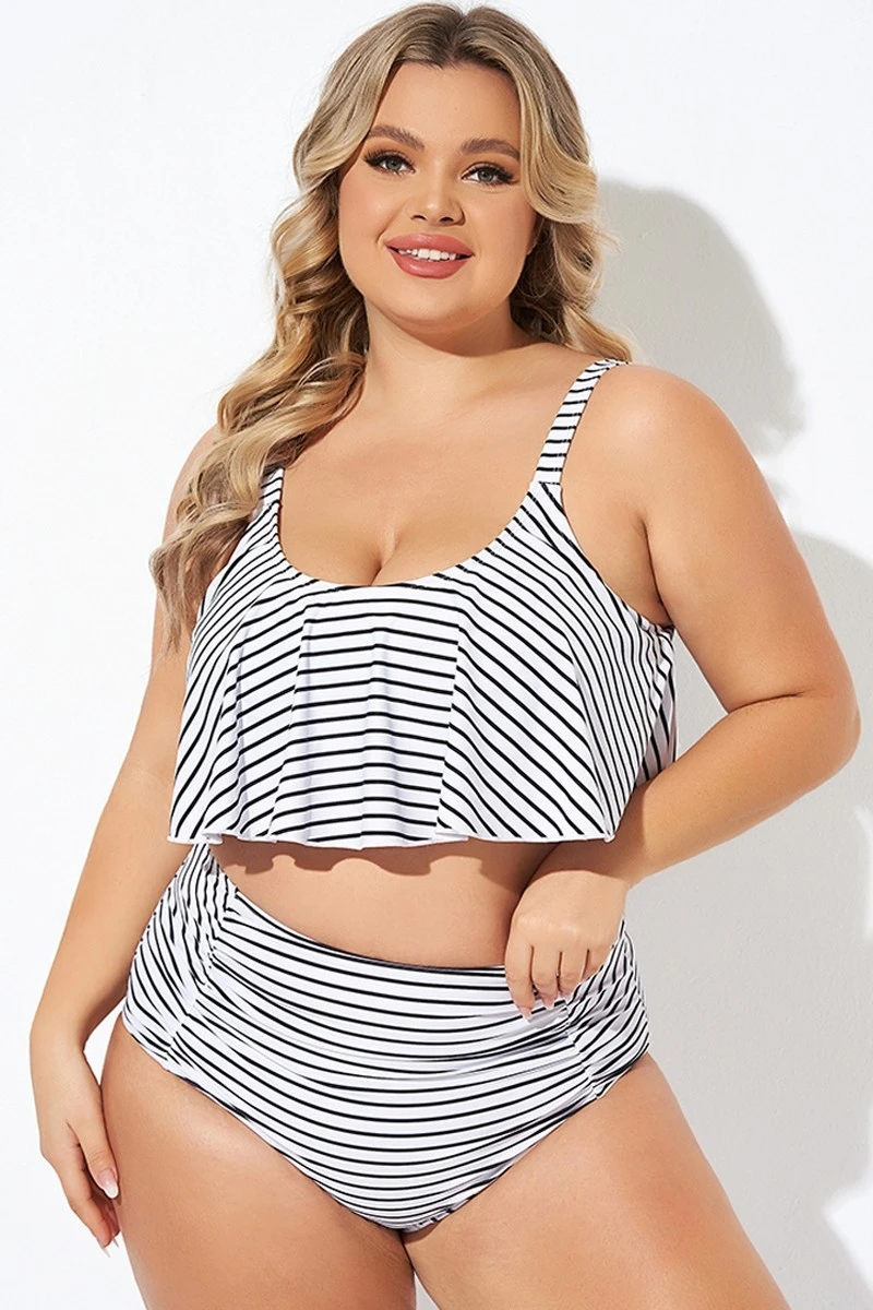 Black And White Stripes Scoop Neck Bikini Top 5 Black And White Stripes Scoop Neck Bikini Top - Image 5