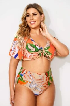 Tropical Print Sexy Bow V-neck Bikini Set -Bikini By Muse b debk064001 3 2