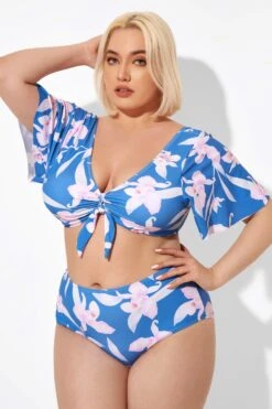 Blue Flower Print Bow V-neck Bikini Top 9 Blue Flower Print Bow V-neck Bikini Top -Bikini By Muse b debk064003 6