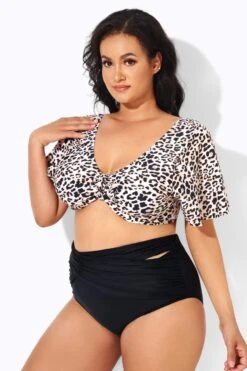 Cheetah Print V-neckline Crop Lady Bikini Top -Bikini By Muse b debk064004 3