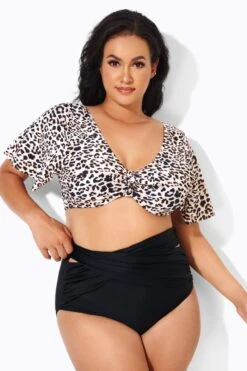 Cheetah Print V-neckline Crop Lady Bikini Top -Bikini By Muse b debk064004 4