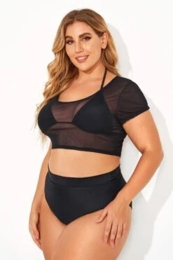 Black Sexy Women Mesh Crop Bikini Top -Bikini By Muse b debk068001 2