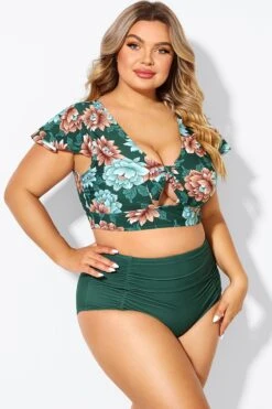 Floral Print Retro Women Bikini Top With Sleeves -Bikini By Muse b debk072006 1