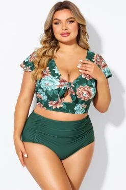 Floral Print Retro Women Bikini Top With Sleeves -Bikini By Muse b debk072006 4