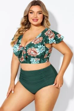 Floral Print Retro Women Bikini Top With Sleeves -Bikini By Muse b debk072006 6