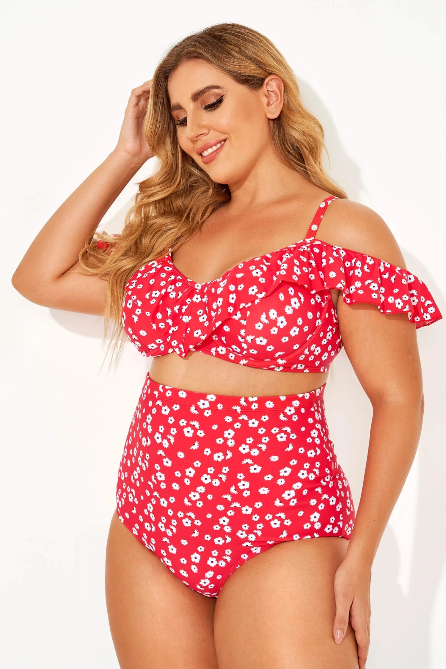 Red Floral Ruffled Underwire Women Bikini Top 3 Red Floral Ruffled Underwire Women Bikini Top - Image 3