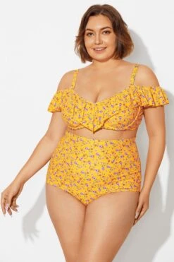 Yellow Floral Ruffled Underwire Women Bikini Top -Bikini By Muse b debk073002 3