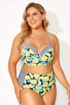 Lemon Print & Striped Bust Support Bikini Top -Bikini By Muse b debk077001 3