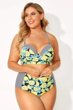 Lemon Print & Striped Bust Support Bikini Top -Bikini By Muse b debk077001 4