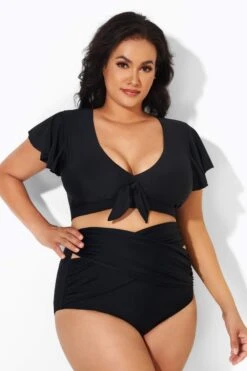 Black Flutter-Sleeve Elegant Swim Bikini Top 7 Black Flutter-Sleeve Elegant Swim Bikini Top -Bikini By Muse b debk092001 3