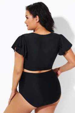 Black Flutter-Sleeve Elegant Swim Bikini Top 6 Black Flutter-Sleeve Elegant Swim Bikini Top -Bikini By Muse b debk092001 4