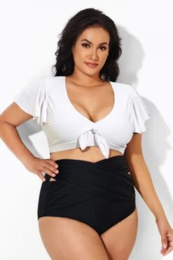 White Flutter-Sleeve Tie Detail Bikini Top -Bikini By Muse b debk092002 44