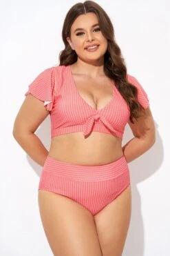 Starfish Coral Dots Flutter Sleeve Swim Bikini Top -Bikini By Muse b debk092003 4