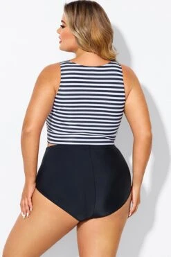 Black & White Striped Knotted Crop Bikini Top -Bikini By Muse b debk095002 2