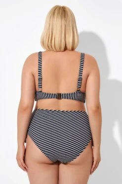 Black Stripes Knot Front Underwire Bikini Top -Bikini By Muse b debk098001 2