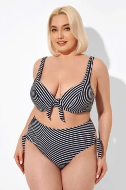 Black Stripes Knot Front Underwire Bikini Top -Bikini By Muse b debk098001 4