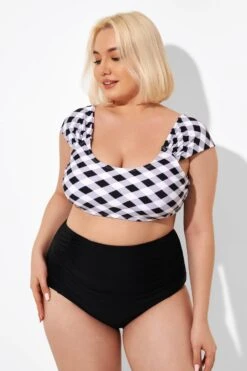 Black & White Gingham Bikini Top With Sleeves -Bikini By Muse b debk103001 3