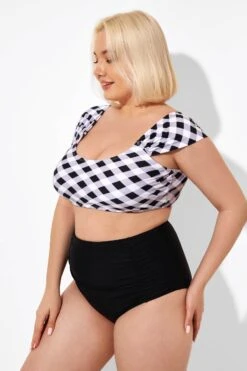 Black & White Gingham Bikini Top With Sleeves -Bikini By Muse b debk103001 5