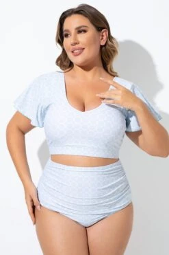 Blue Geometric Pattern Bikini Top With Flutter Sleeve 8 Blue Geometric Pattern Bikini Top With Flutter Sleeve -Bikini By Muse b debk108001 3